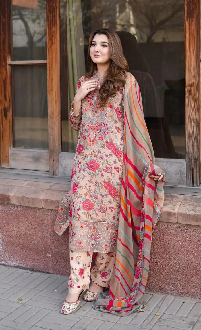 Lawn Suit Red & Wheat 8466