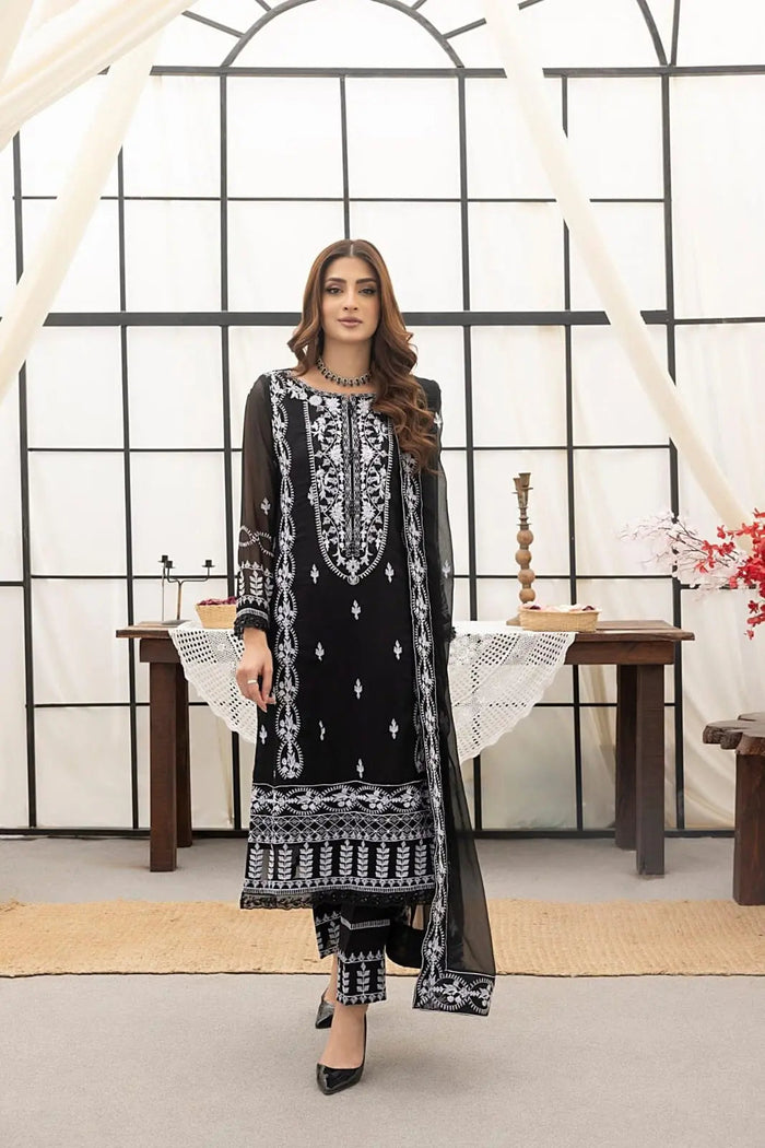 Chiffon Embrioderd Suit 8534