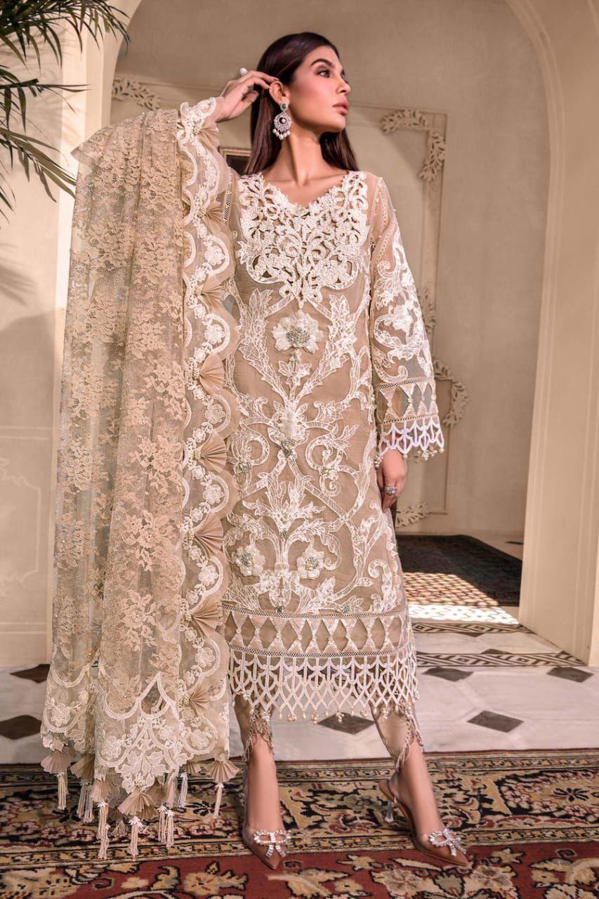 Elegant Organza Embroidered Suit 8536