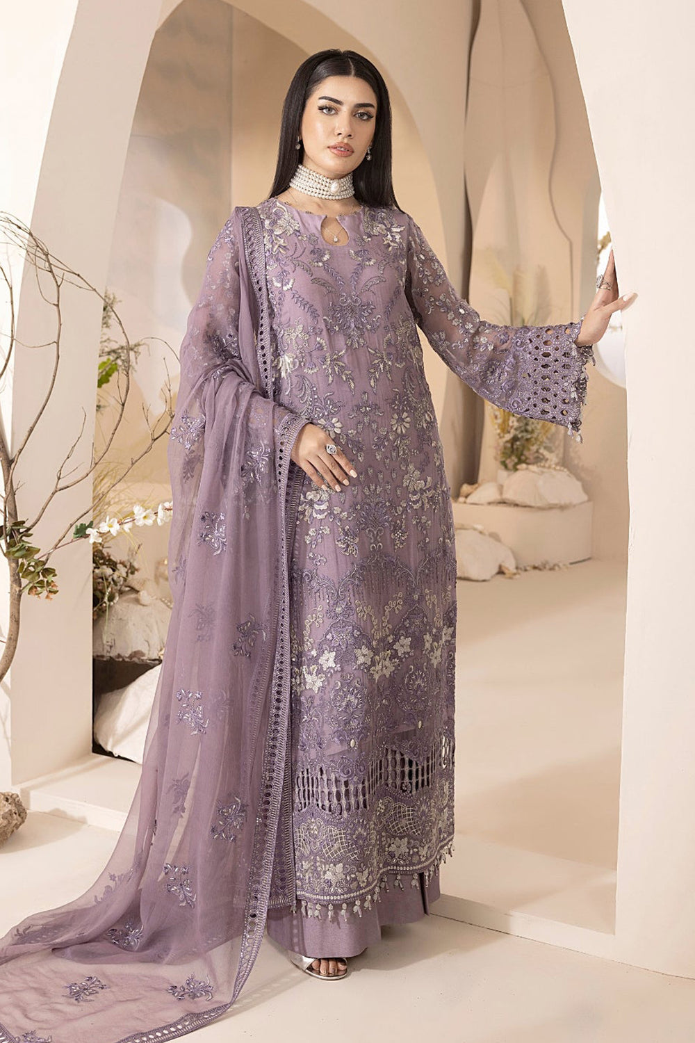 CHIFFON Suit With SILK Trouser 8593