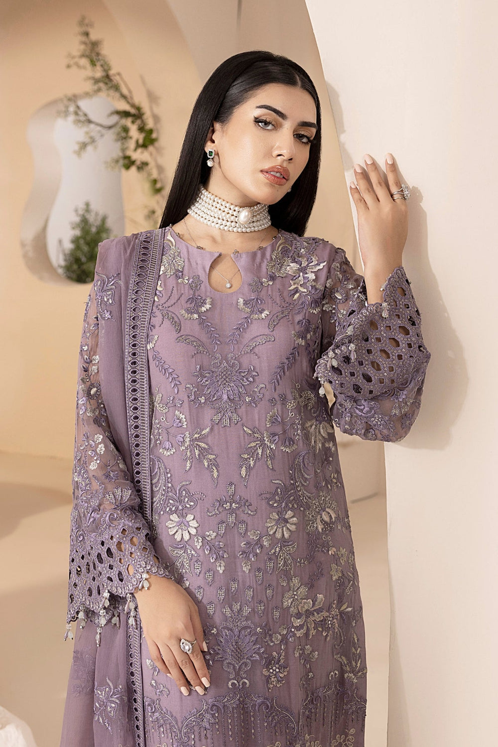 CHIFFON Suit With SILK Trouser 8593